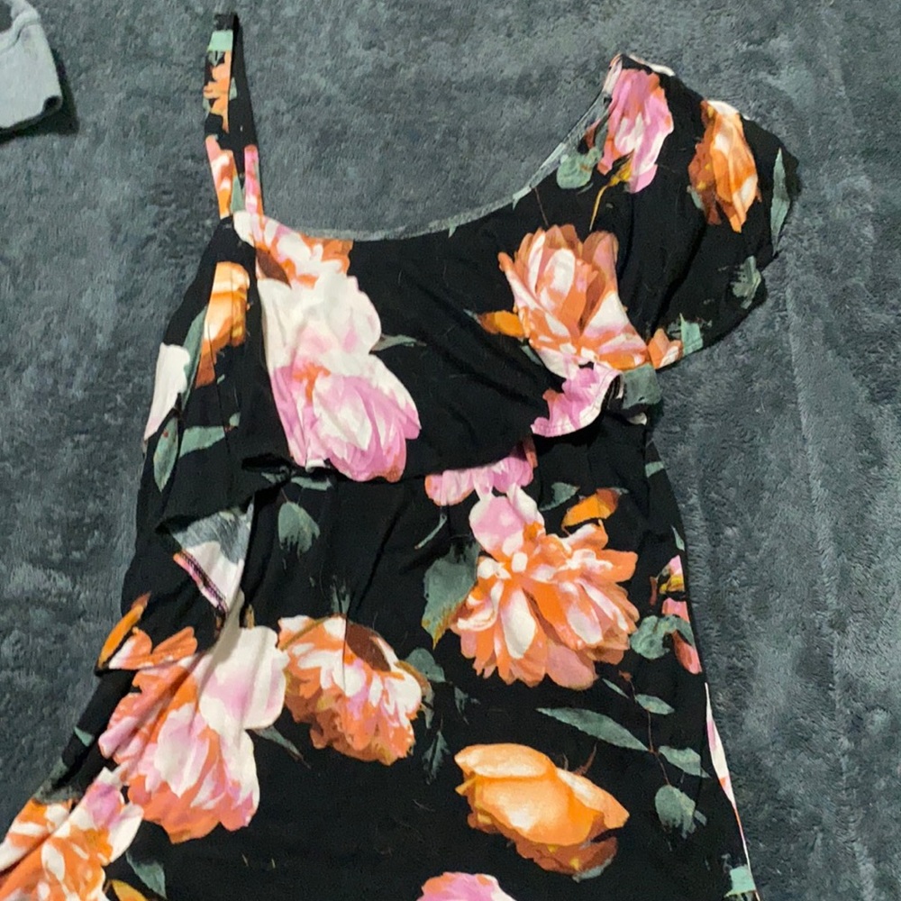 J-Lo large one shoulder style flowered tank top